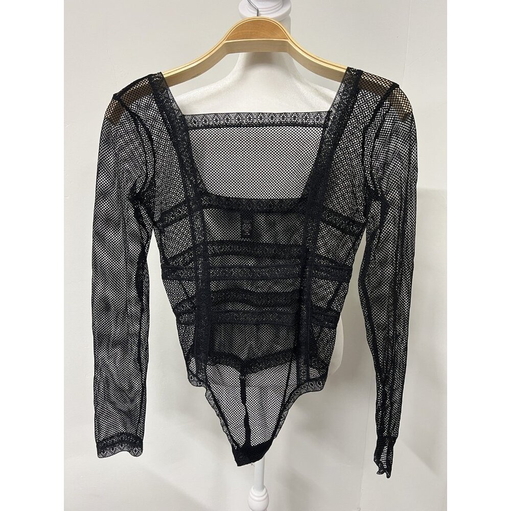 Victoria's Secret Black Sheer Mesh Long Sleeve Bodysuit